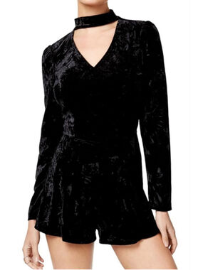 Bebop Black Crushed Velvet Long Sleeve Romper Choker Keyhole Size S